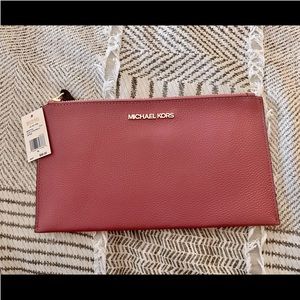 Michael Kors Jet Set Leather Wristlet Wallet Zipper Clutch Bag - Tulip